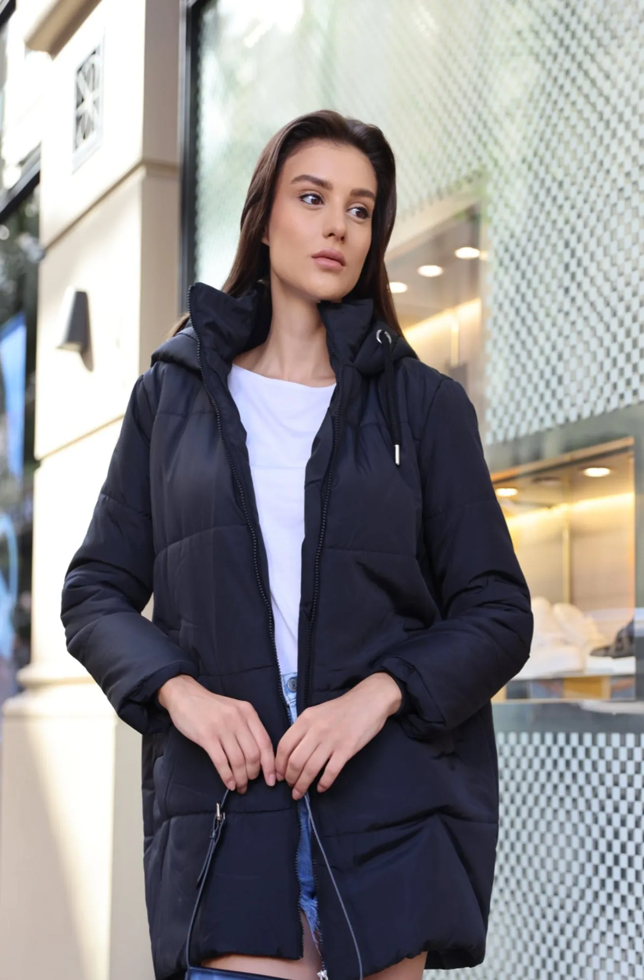 5163 kapüşonlu oversize şişme mont