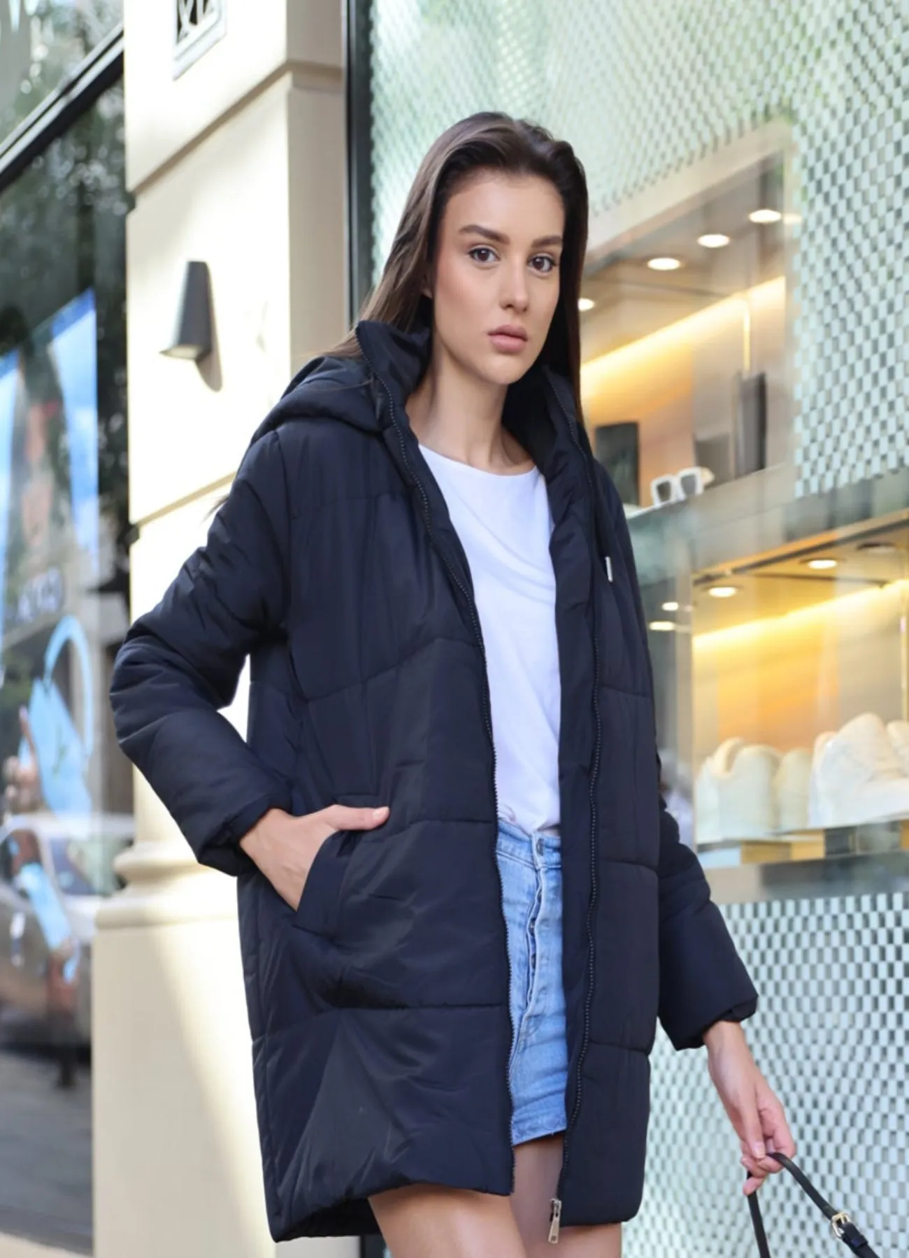 5163 kapüşonlu oversize şişme mont