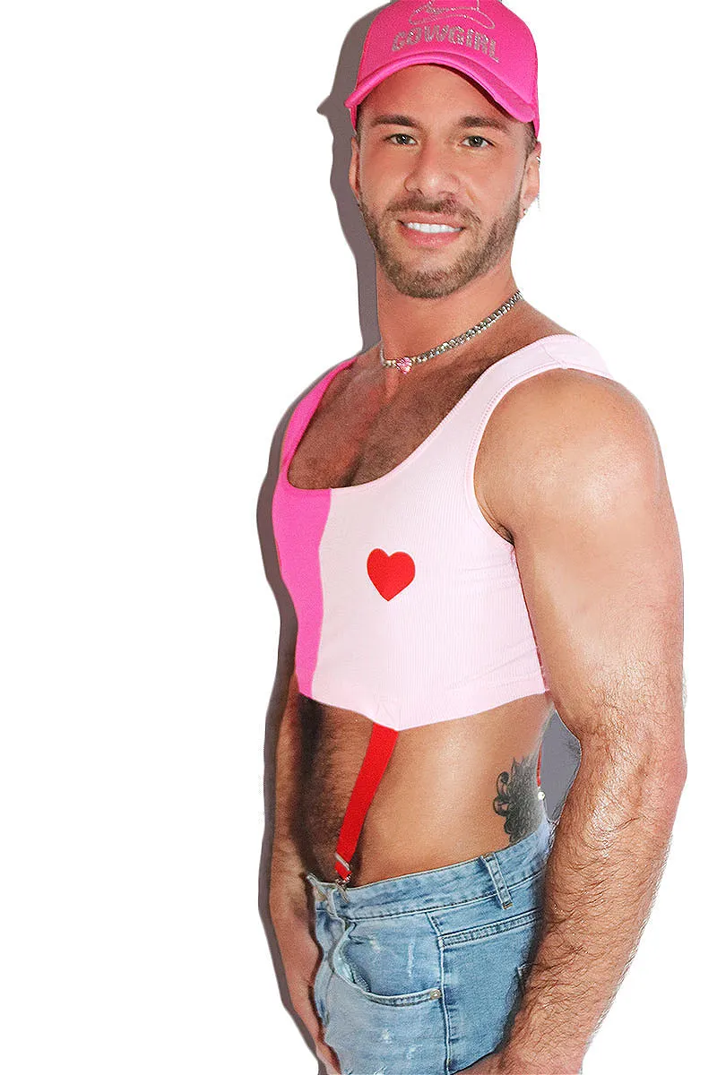 Aphrodite Rib Knit Garter Crop Racerback Tank- Pink