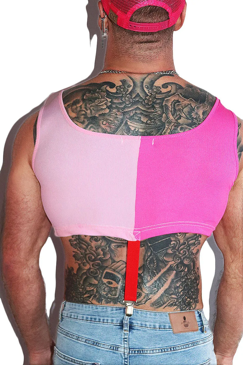 Aphrodite Rib Knit Garter Crop Racerback Tank- Pink