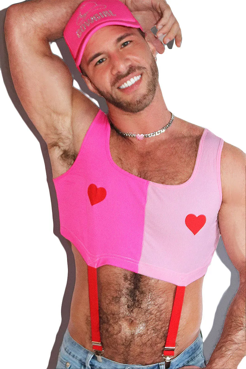 Aphrodite Rib Knit Garter Crop Racerback Tank- Pink