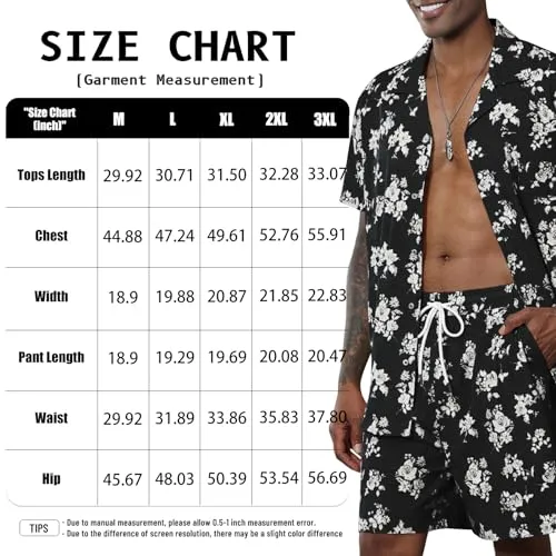 Aulemen Men's Hawaiian 2 Piece Outfit Summer Beach Shorts Sets Floral Pattern Printed Tracksuits Light Blue M