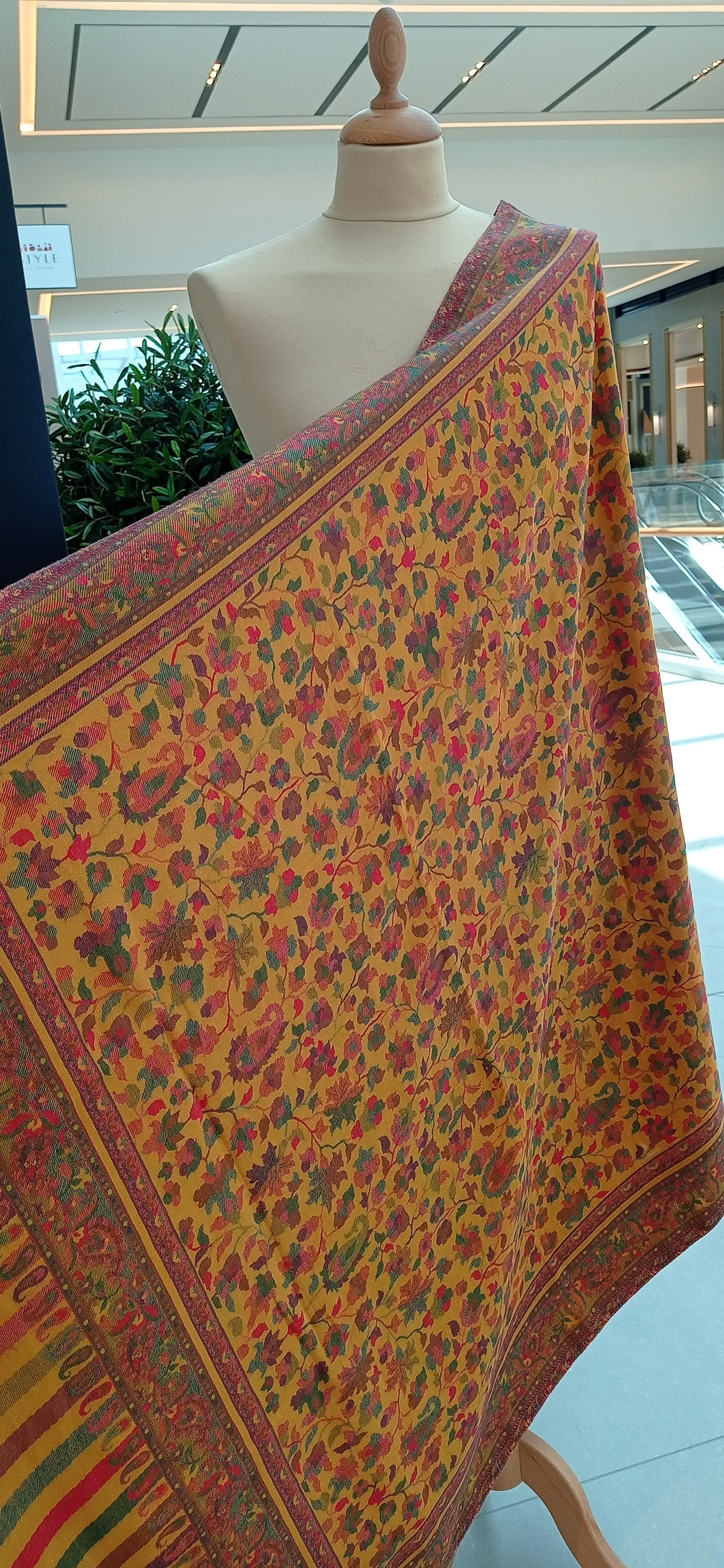 Bhoomi Yellow Kashmiri Kani Cashmere Shawl with Paisley and Floral Designs