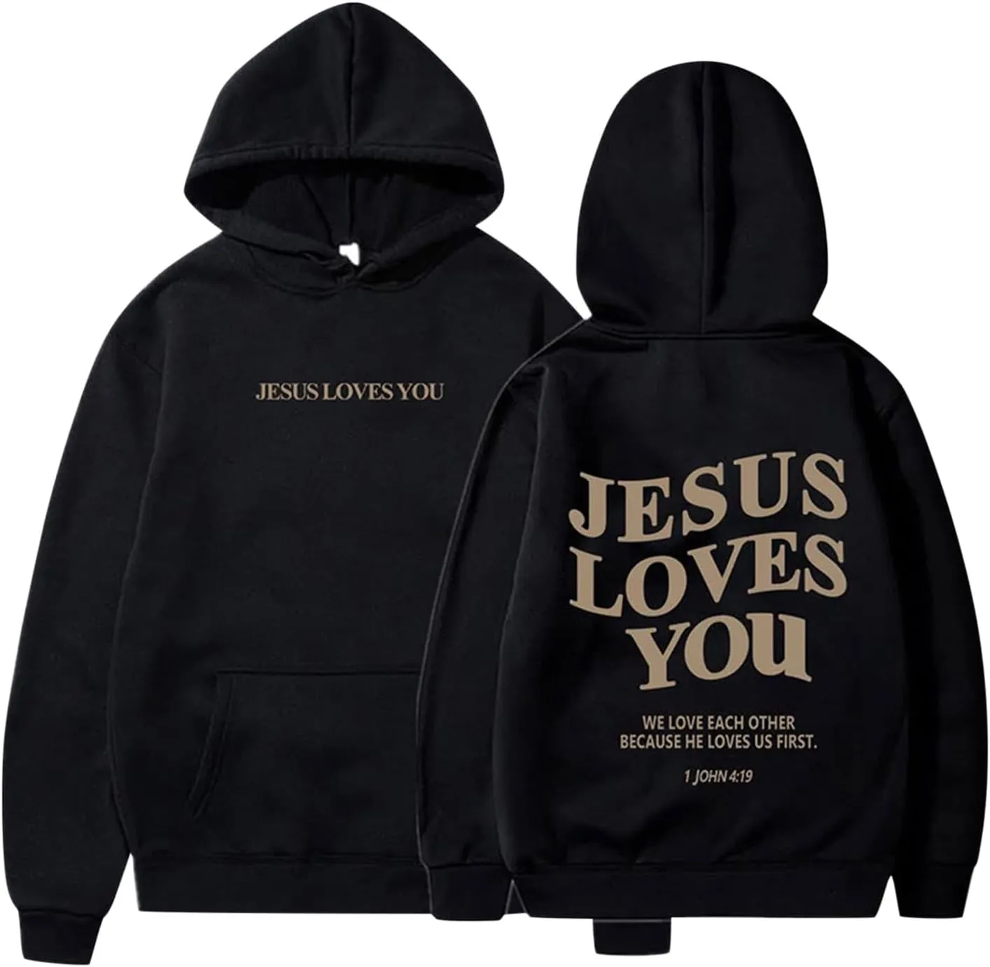Bible Verse Oversized Hoodies for Women Jesus Loves You Back Letter Print Drop Shoulder Pullover Tops with Pocket Fall Trendy