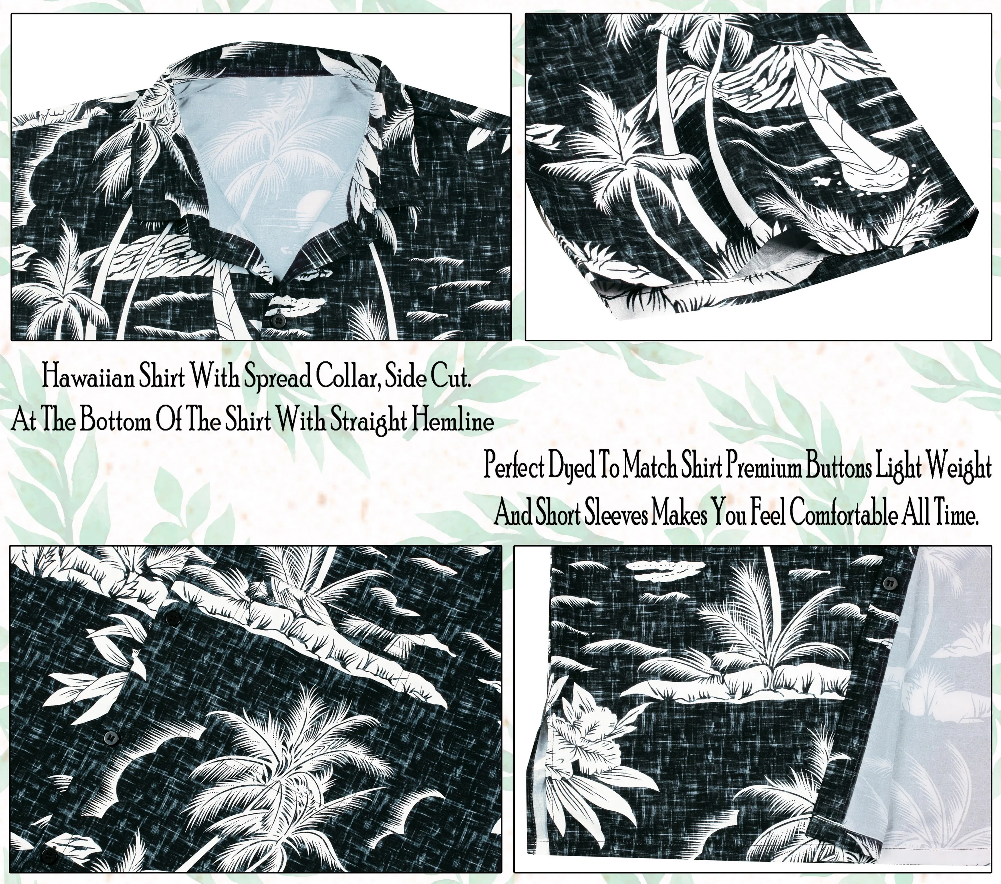 Black Tropical Beach and Island View Printed Hawaiian Beach Shirts For Men