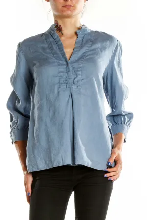 Blue Relaxed Fit V-Neck Blouse