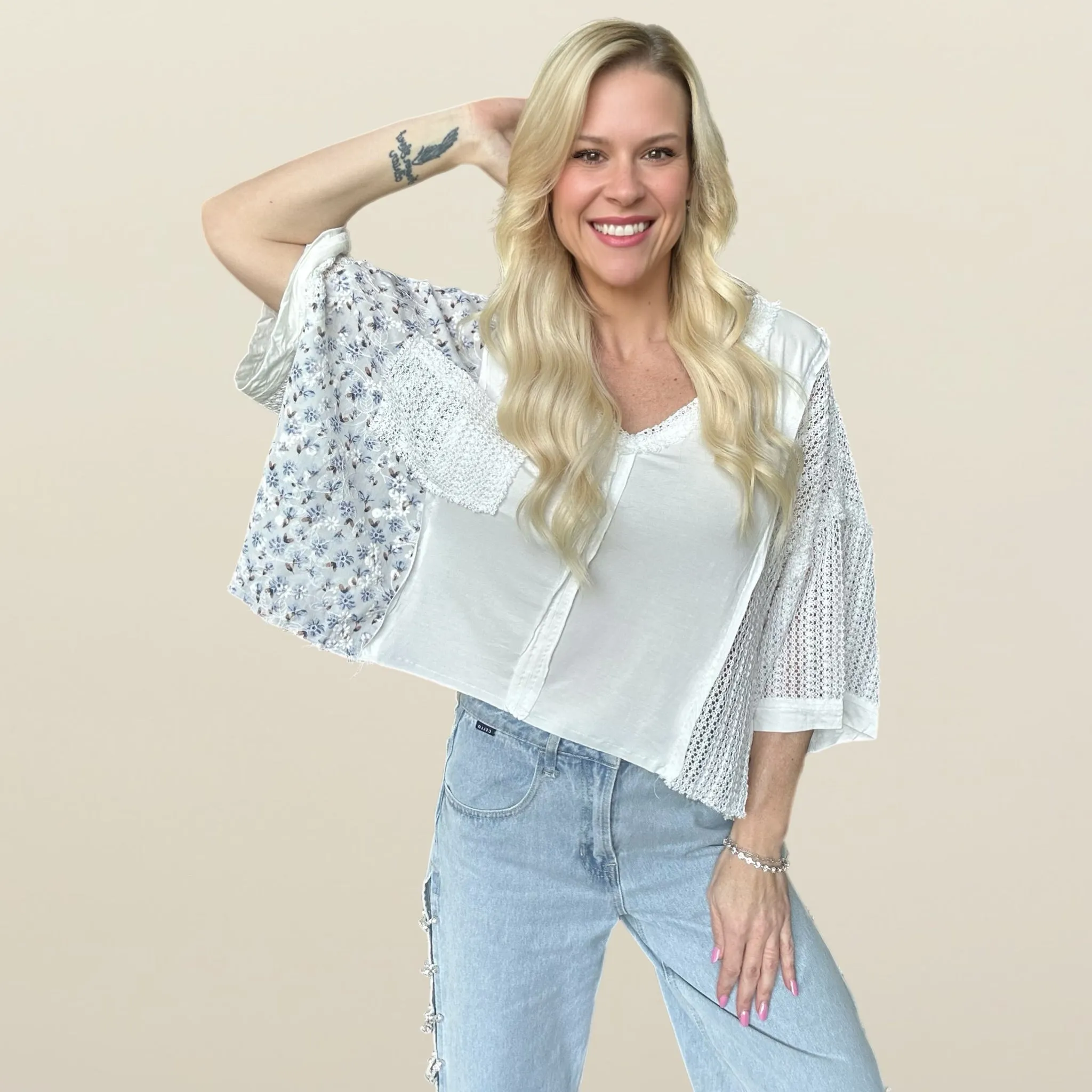 Bohemian Breeze Crochet Sleeve Top