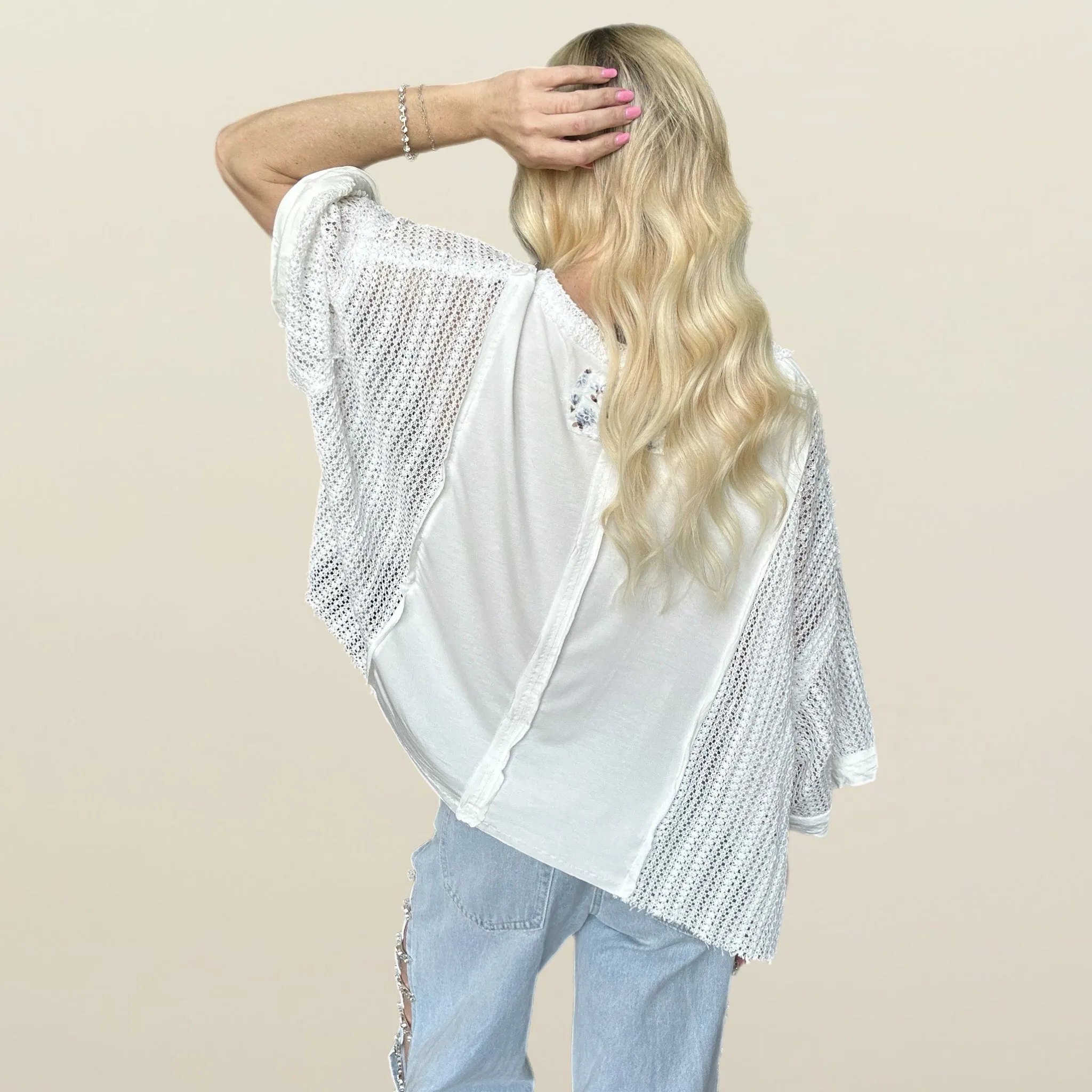 Bohemian Breeze Crochet Sleeve Top