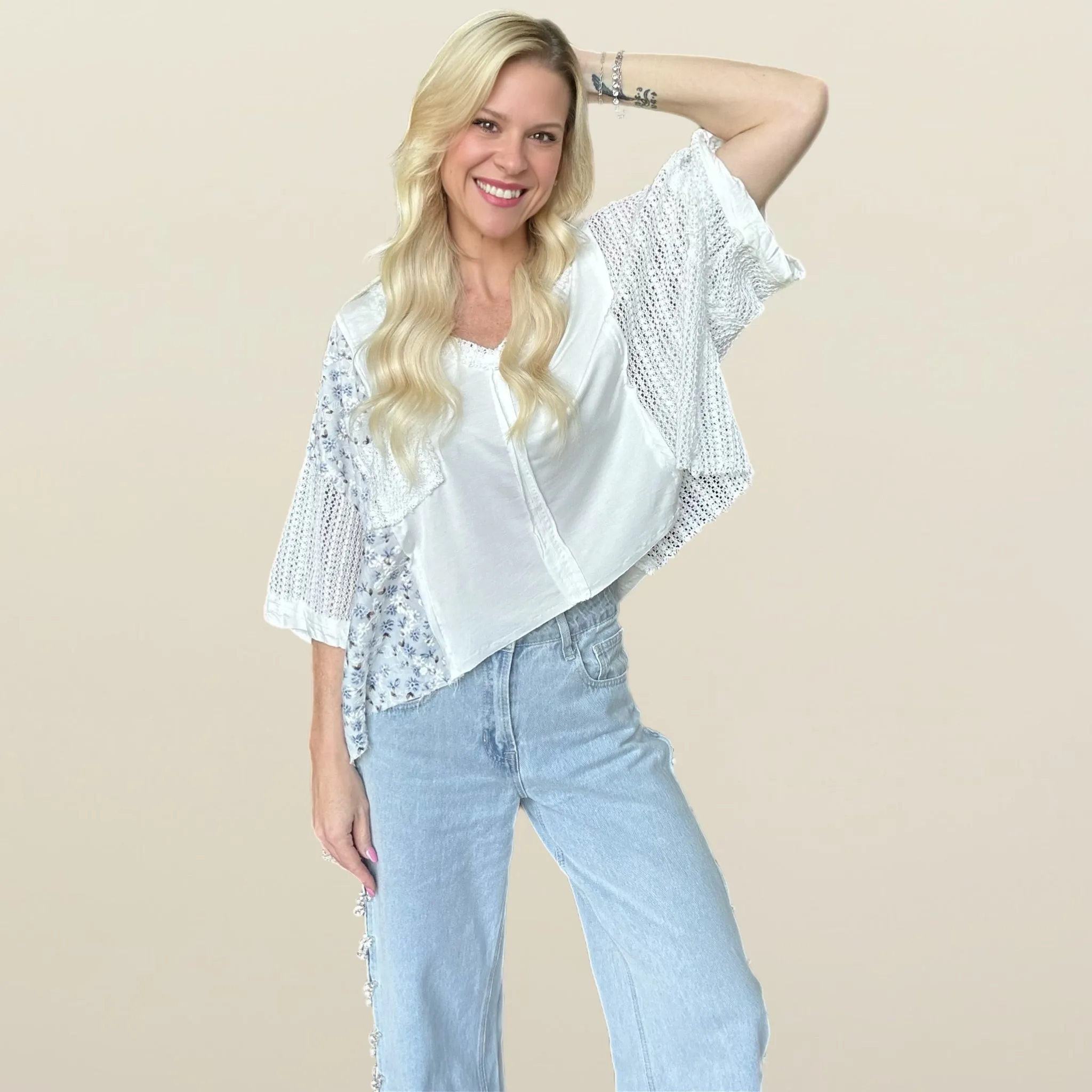 Bohemian Breeze Crochet Sleeve Top
