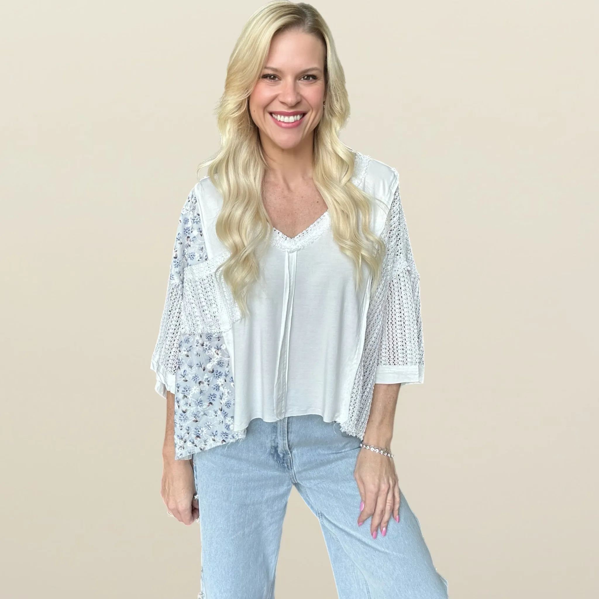Bohemian Breeze Crochet Sleeve Top