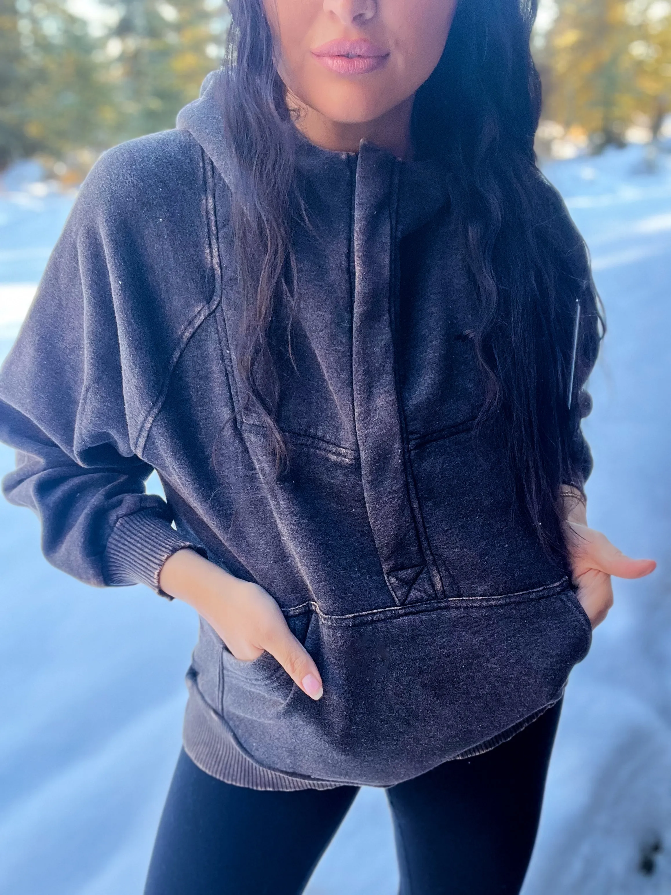 Casual Charm Oversized Kangaroo Hoodie- Ash BLK