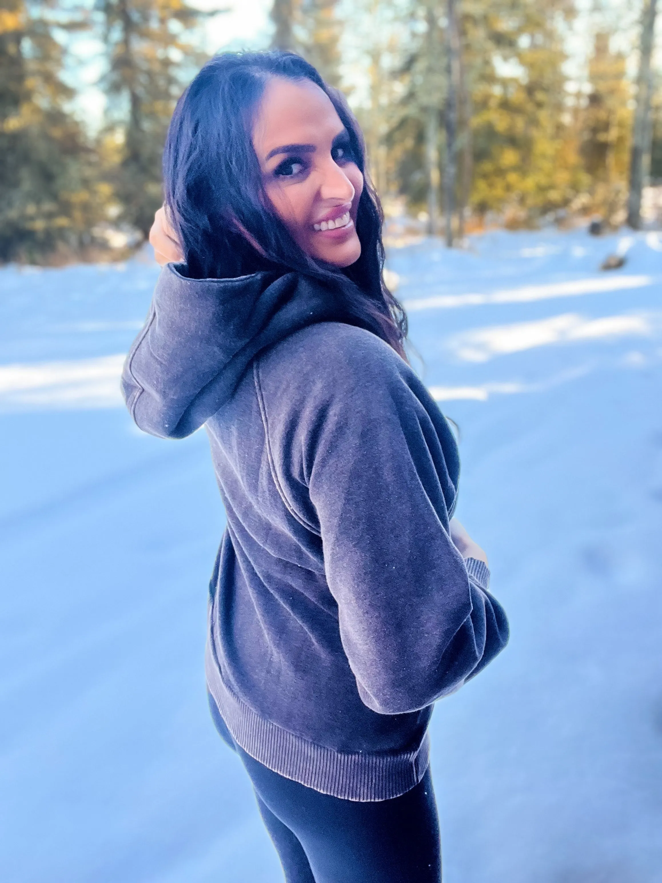 Casual Charm Oversized Kangaroo Hoodie- Ash BLK