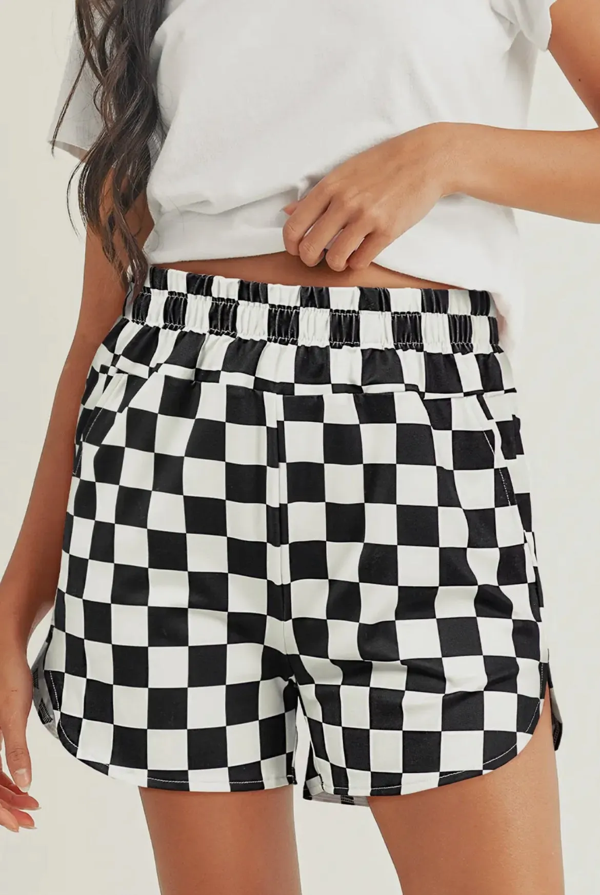 Checkered Print High Waisted Shorts