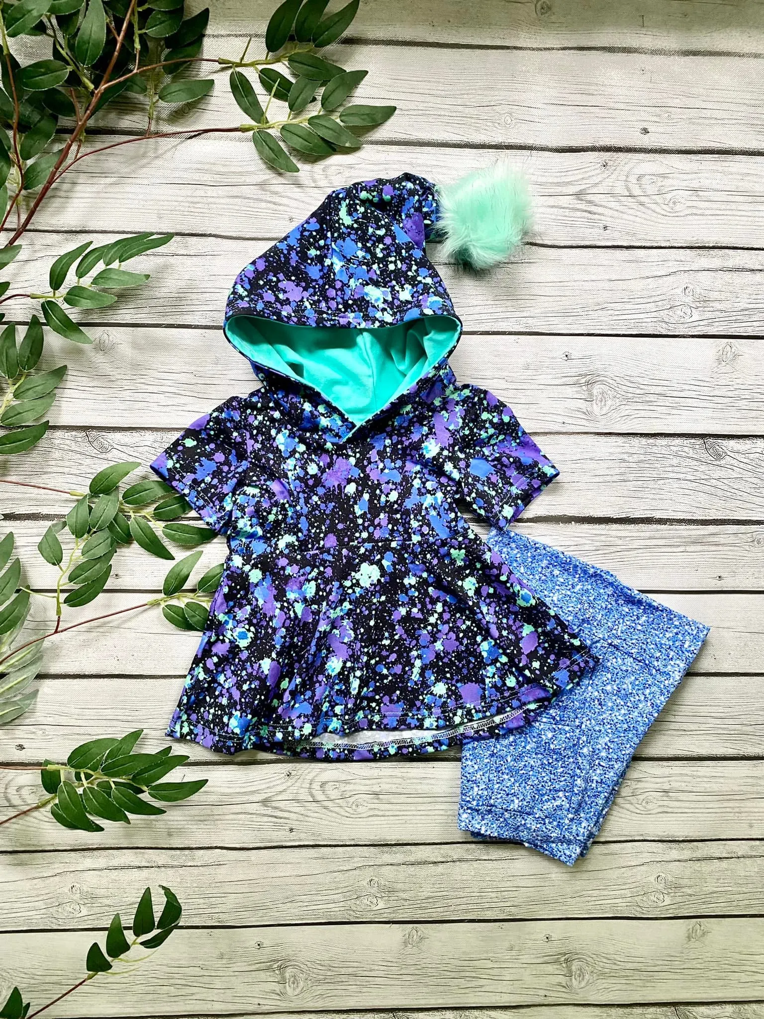 Cool Tone Paint Splatter Hooded Peplum