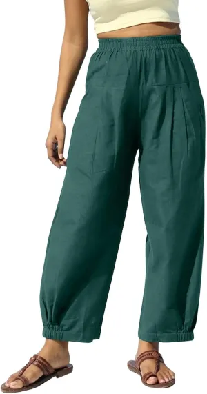 Cotton Linen Pants Women Wide Leg Stretch High Waisted Pleated Loose Casual Summer Trousers with Pockets