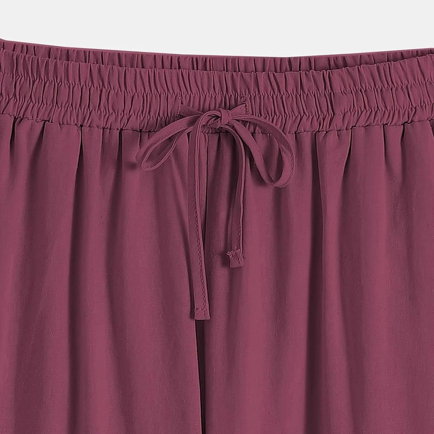 Cotton Linen Straight Leg Pants for Women Casual Drawstring Elastic Waist Trousers with Pockets Summer Lounge Pant