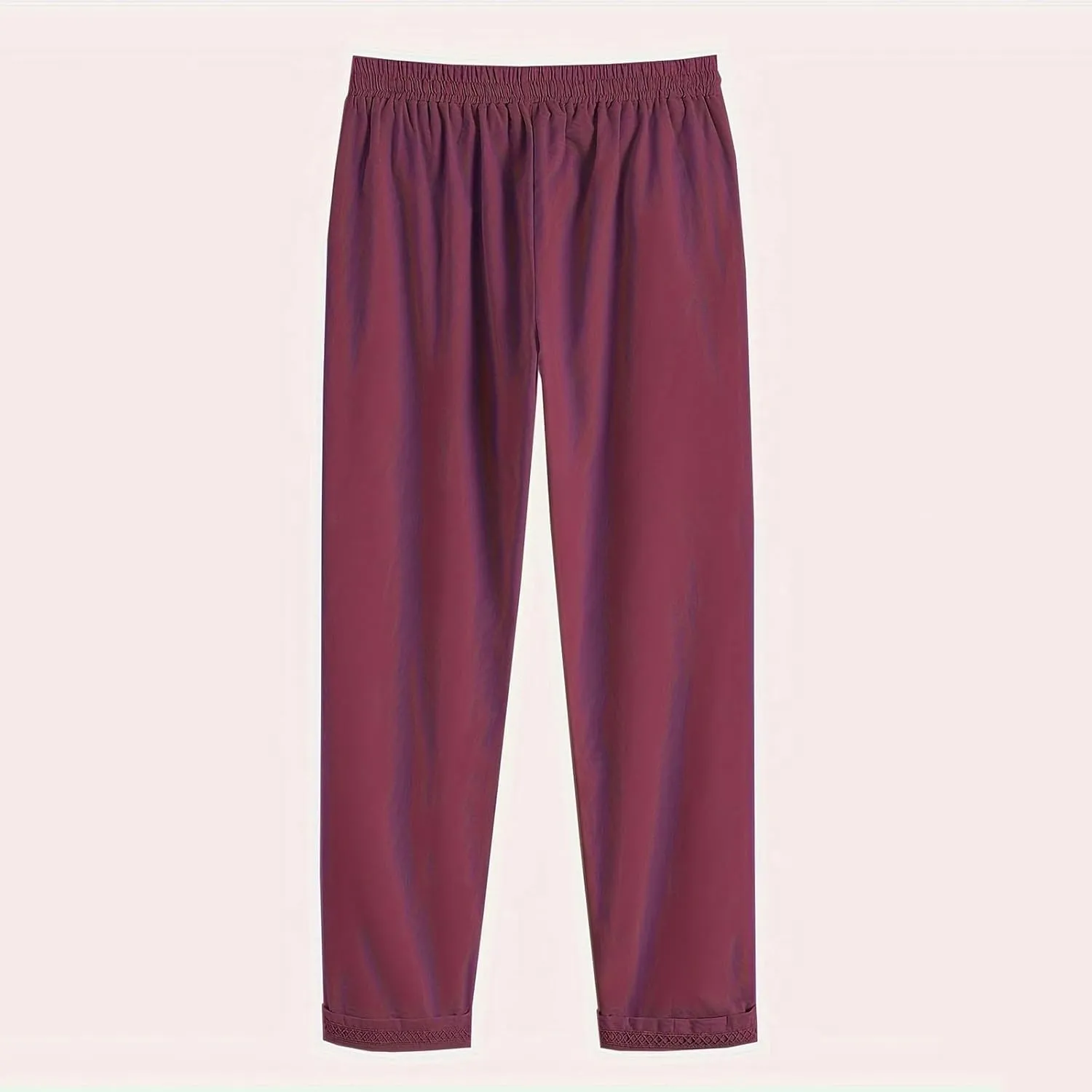 Cotton Linen Straight Leg Pants for Women Casual Drawstring Elastic Waist Trousers with Pockets Summer Lounge Pant