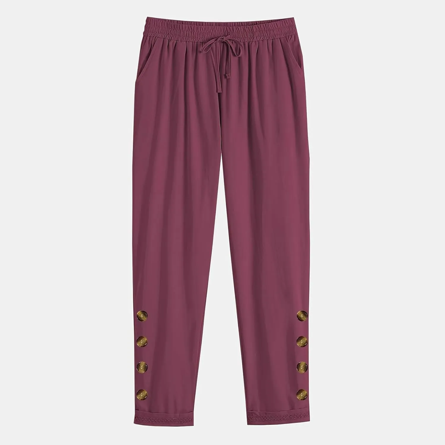 Cotton Linen Straight Leg Pants for Women Casual Drawstring Elastic Waist Trousers with Pockets Summer Lounge Pant