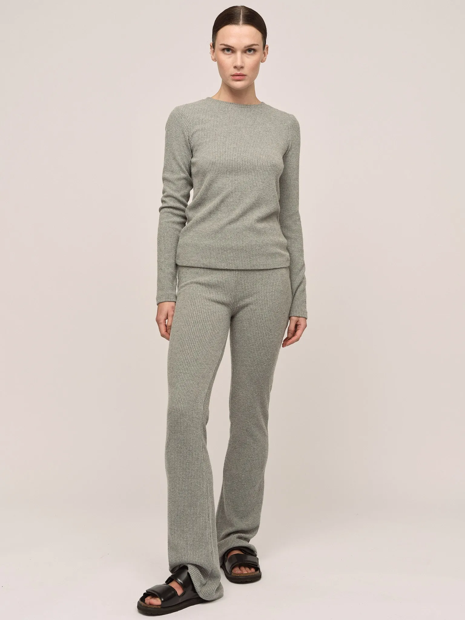 Daniela Wide Trouser - Lt Grey Melange