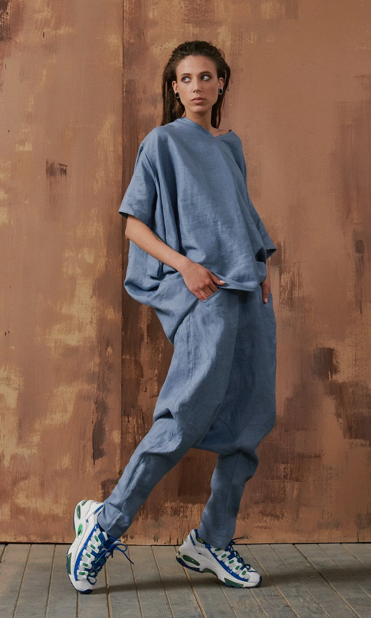 Drop Crotch Linen Pants