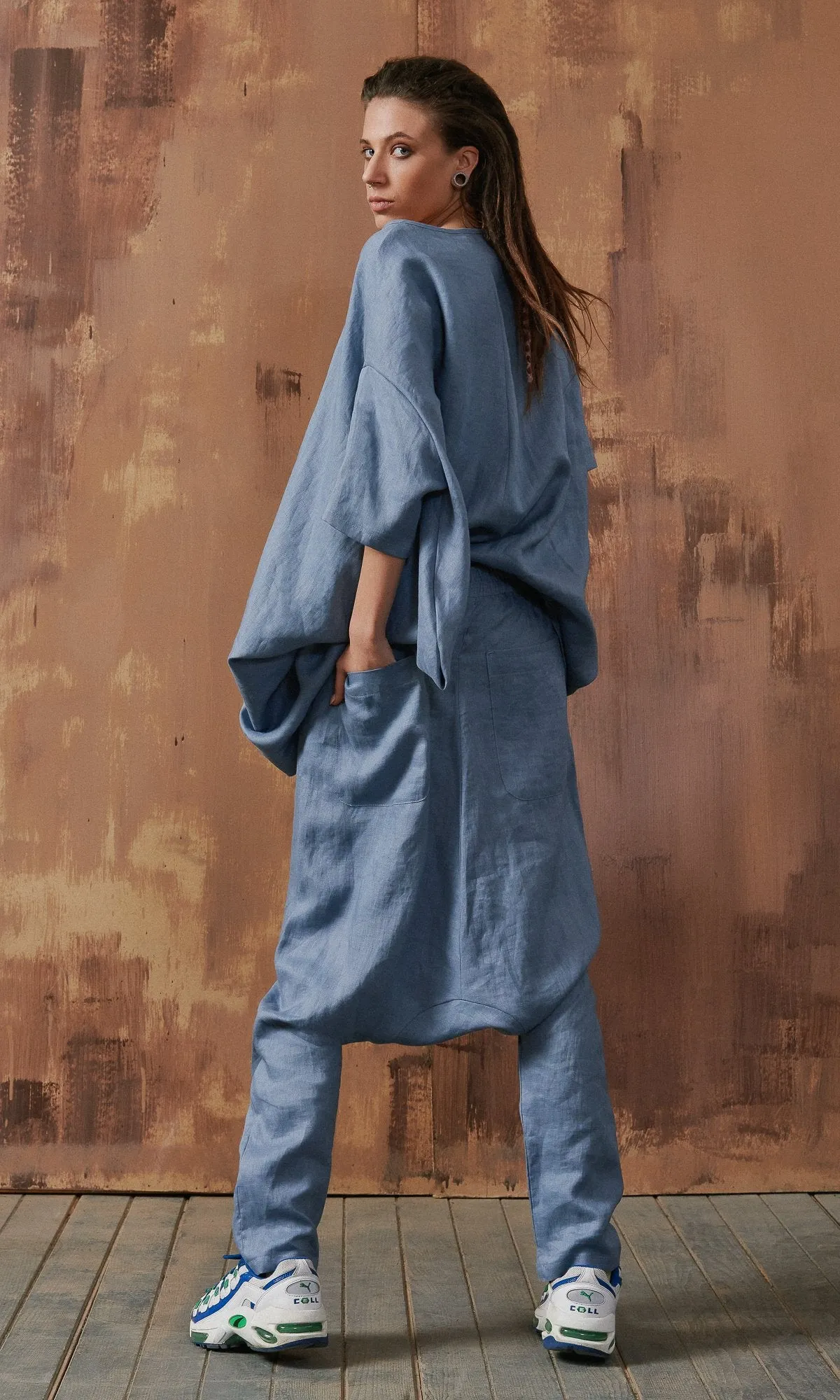 Drop Crotch Linen Pants