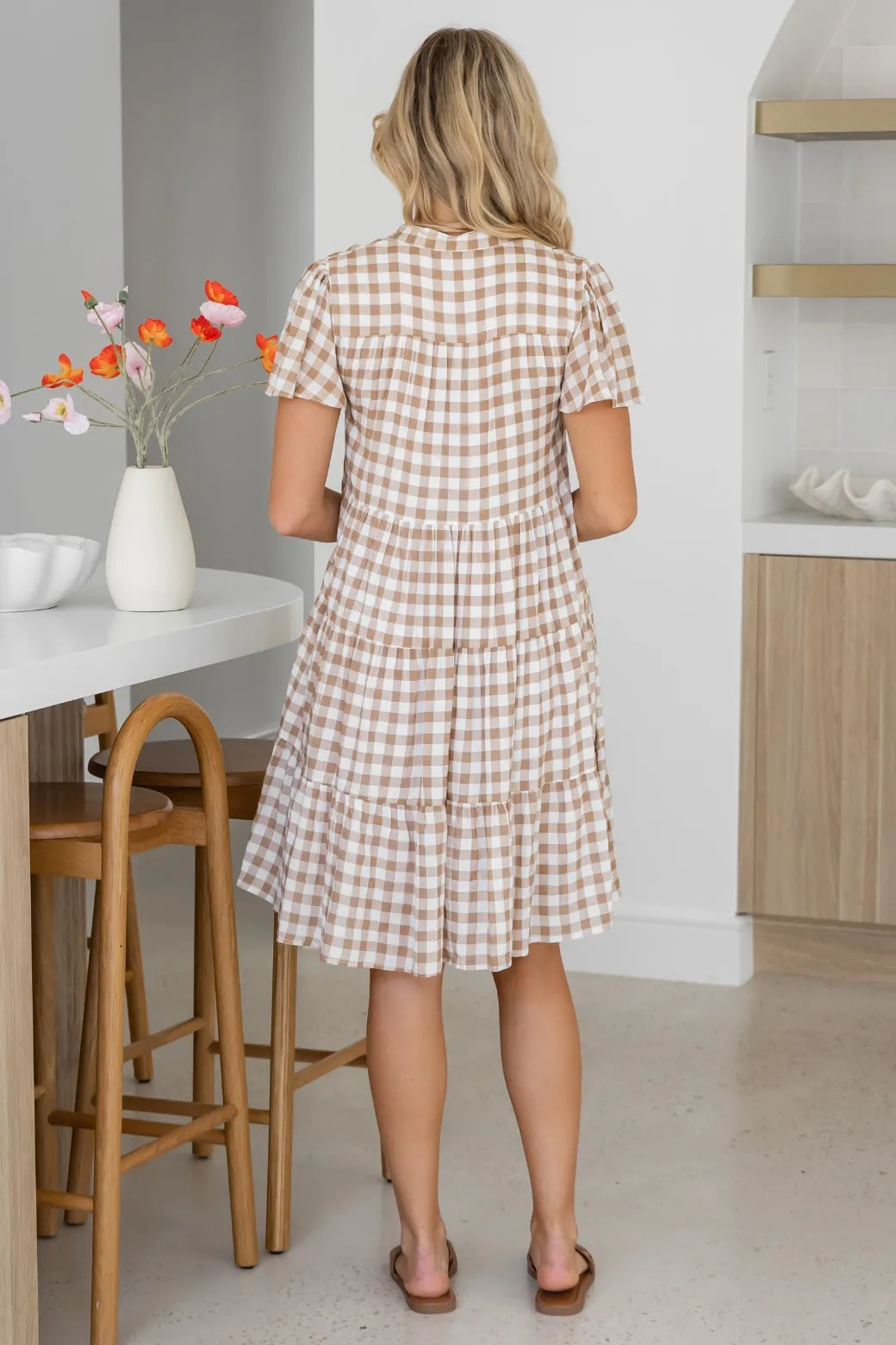 Ebony Dress Gingham Print Latte