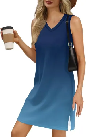 Fashion Summer Baseball Sundress for Women Plus Size Sleeveless Comfortable Dress Women Baggy Print V Neck