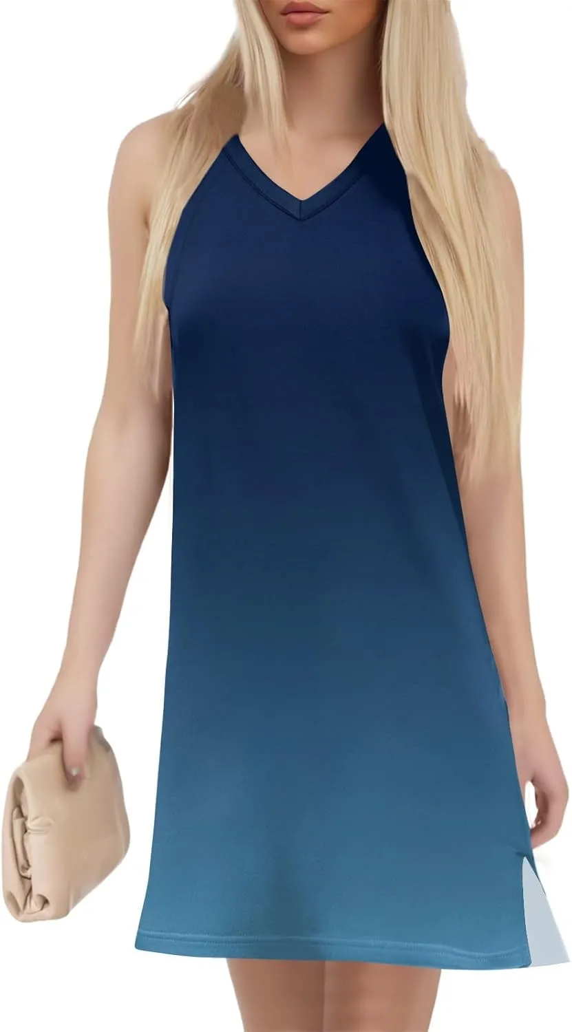 Fashion Summer Baseball Sundress for Women Plus Size Sleeveless Comfortable Dress Women Baggy Print V Neck