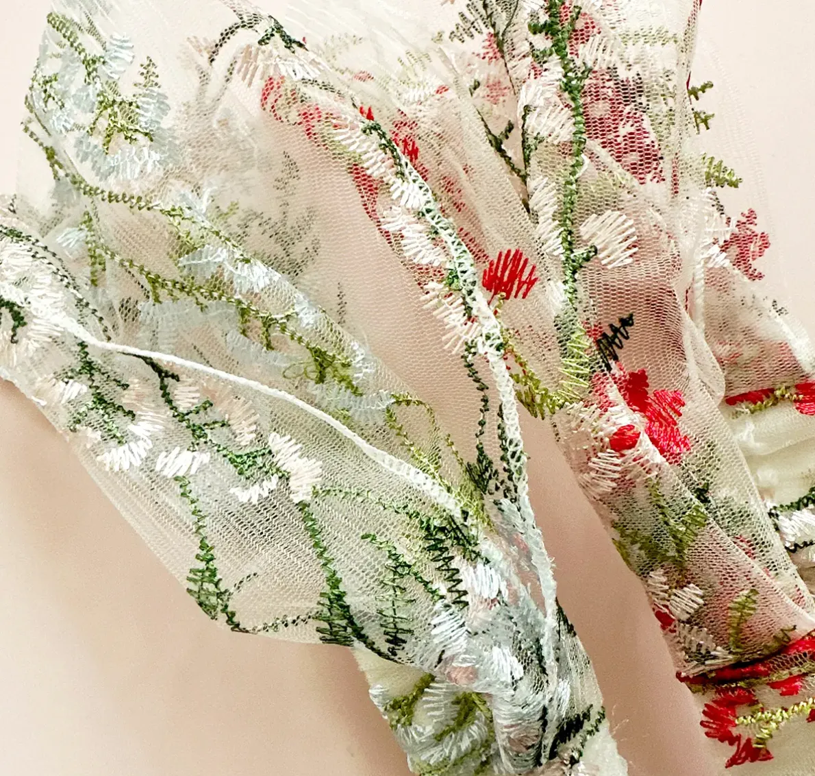 Floral Embroidered Tulle Elastic Headbands