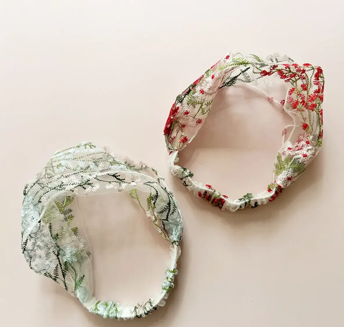 Floral Embroidered Tulle Elastic Headbands
