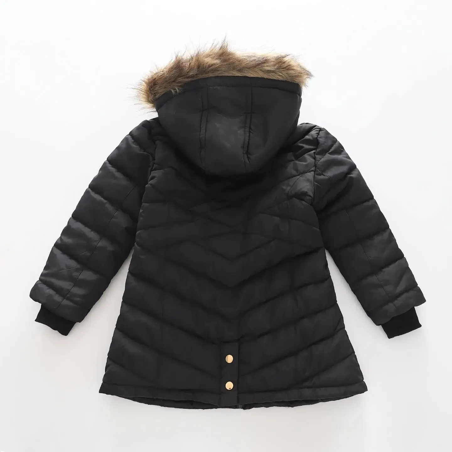 Girls' Black Long Line Puffer Coat