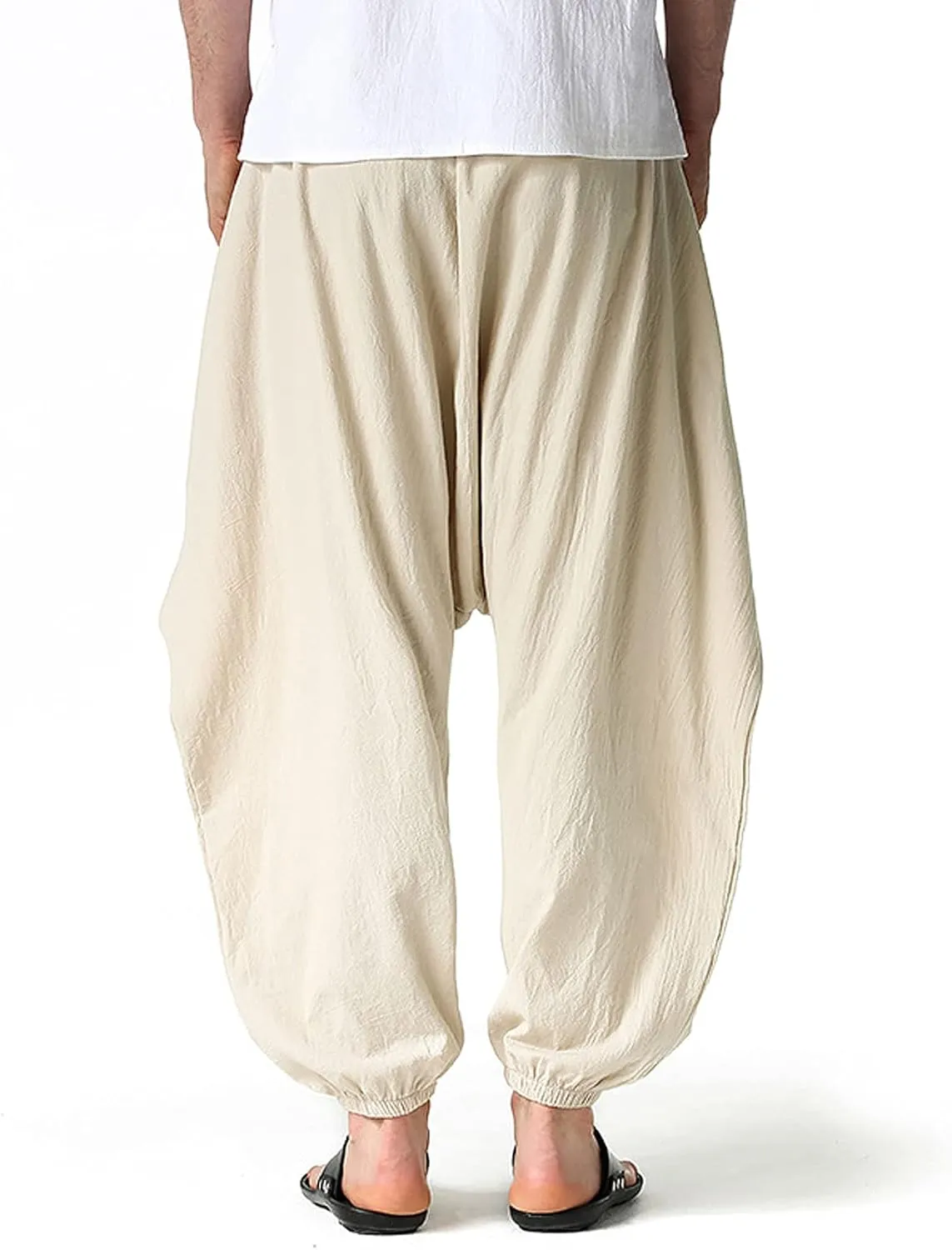 GTHTTT Men's Loose Stretchy Waist Casual Ankle Length Relaxed Fit Pants Wide Leg Trousers Drawstring Harem Yoga Baggy Pants