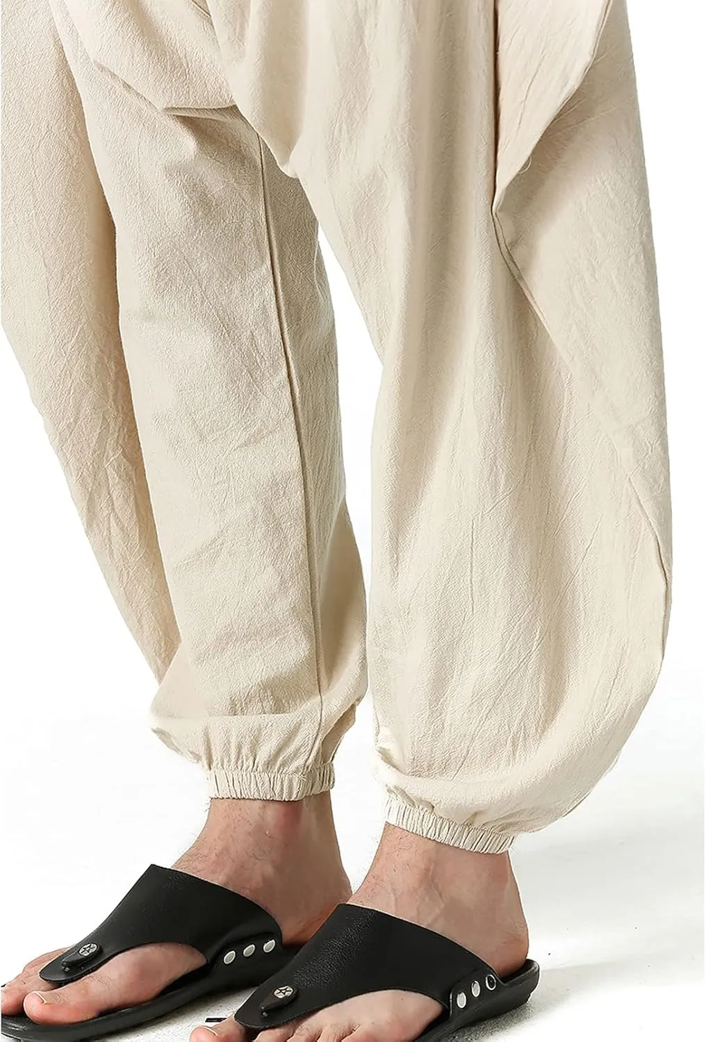 GTHTTT Men's Loose Stretchy Waist Casual Ankle Length Relaxed Fit Pants Wide Leg Trousers Drawstring Harem Yoga Baggy Pants