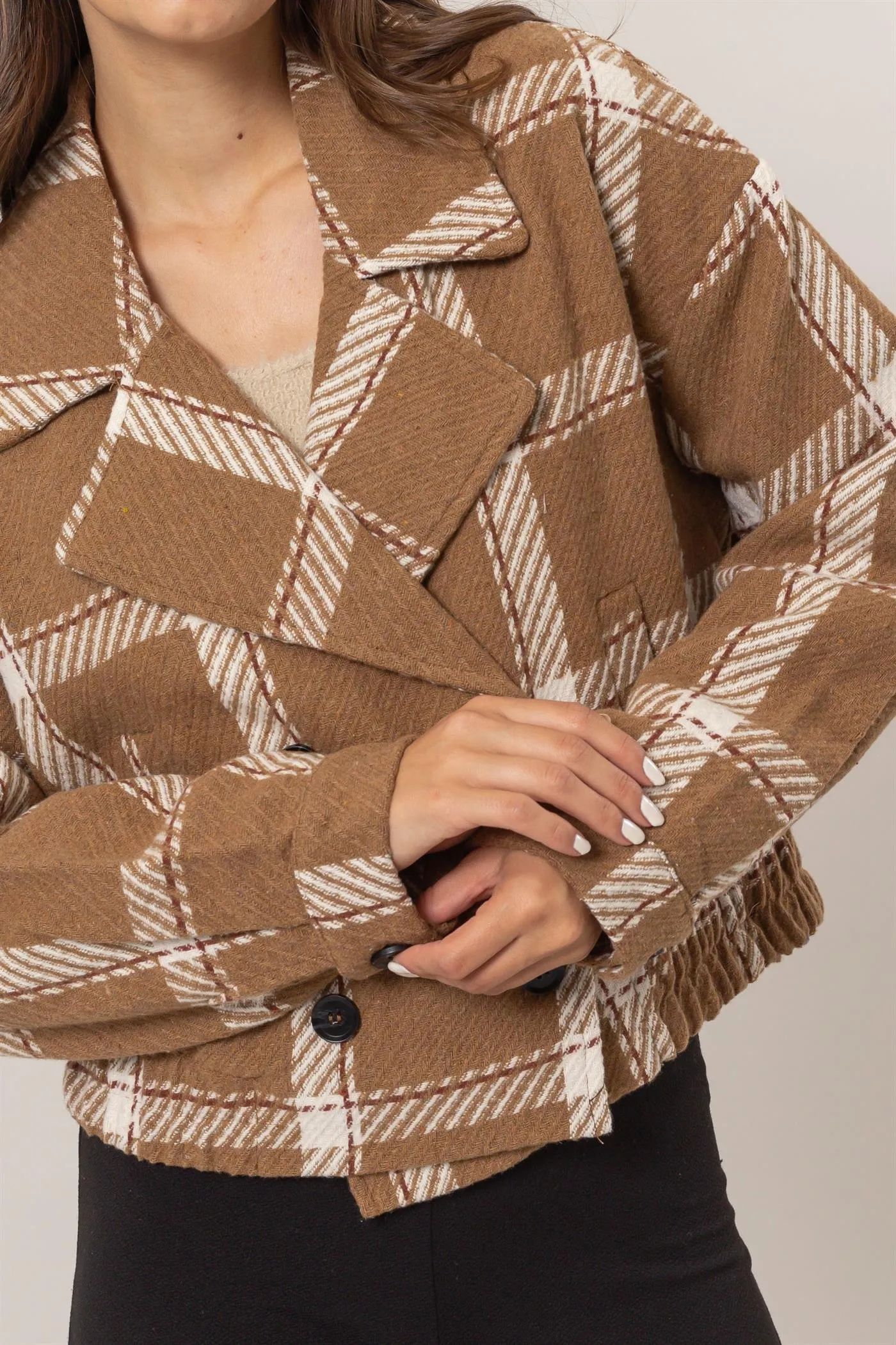 HF25A991-Plaid Double-Breasted Jacket
