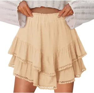 High Waist Ruffle Mini Skorts Flowy Tiered Layered Boho Shorts Summer Running Golf Tennis Athletic Skorts