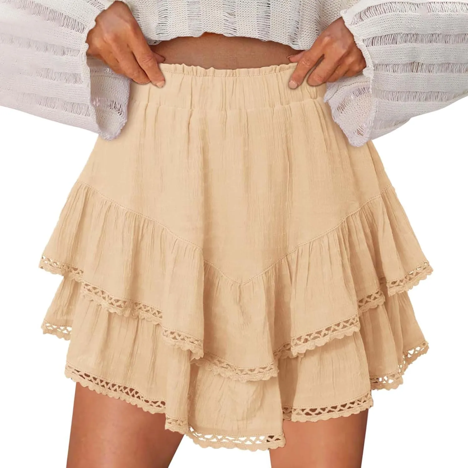 High Waist Ruffle Mini Skorts Flowy Tiered Layered Boho Shorts Summer Running Golf Tennis Athletic Skorts