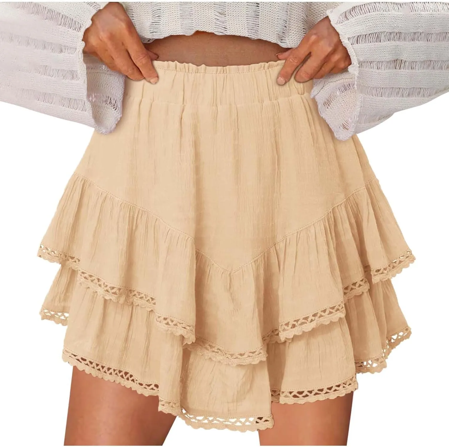 High Waist Ruffle Mini Skorts Flowy Tiered Layered Boho Shorts Summer Running Golf Tennis Athletic Skorts