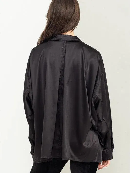 Irresistibly Charming Oversized Button Front Satin Shirt