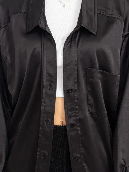 Irresistibly Charming Oversized Button Front Satin Shirt