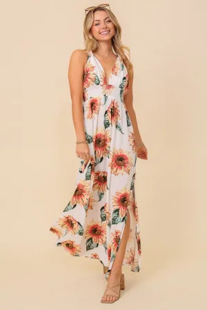 Ivory Sunflower Sleeveless Maxi Dress