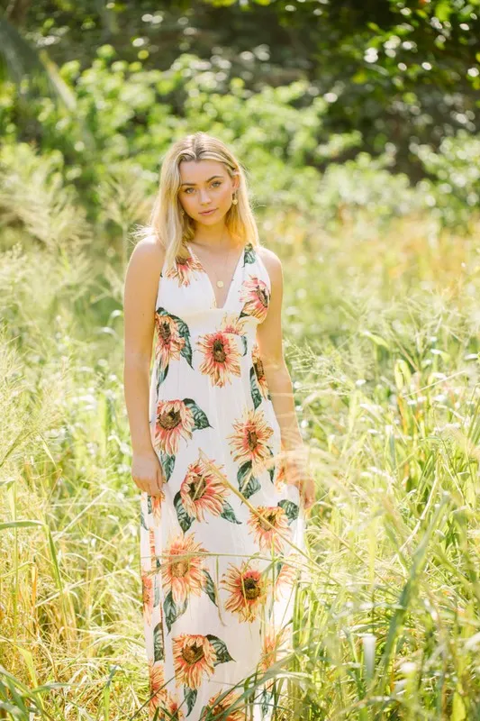 Ivory Sunflower Sleeveless Maxi Dress