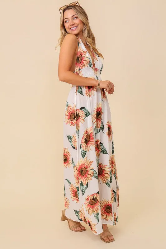 Ivory Sunflower Sleeveless Maxi Dress