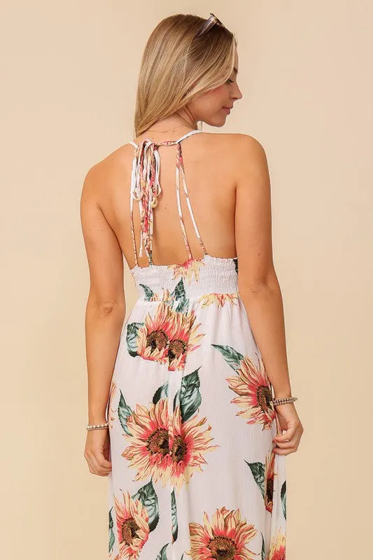 Ivory Sunflower Sleeveless Maxi Dress