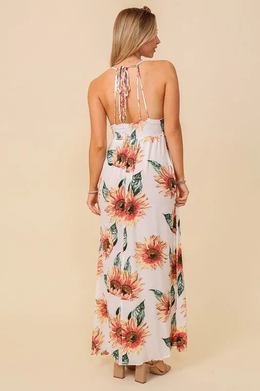 Ivory Sunflower Sleeveless Maxi Dress