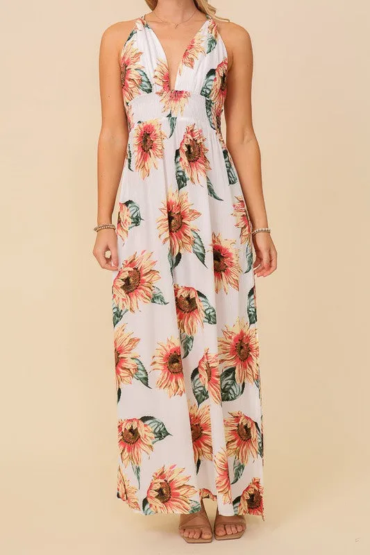 Ivory Sunflower Sleeveless Maxi Dress