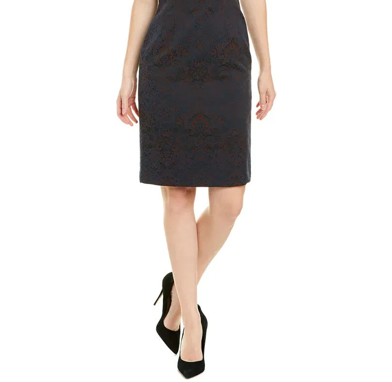 KOBI HALPERIN Women's Jacquard Navy Burgundy Sheath Dress