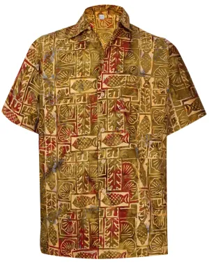 LA LEELA Men Beach wear Hawaiian Cotton  Shirt for Aloha Tropical Beach Party front Pocket Gloden Brown