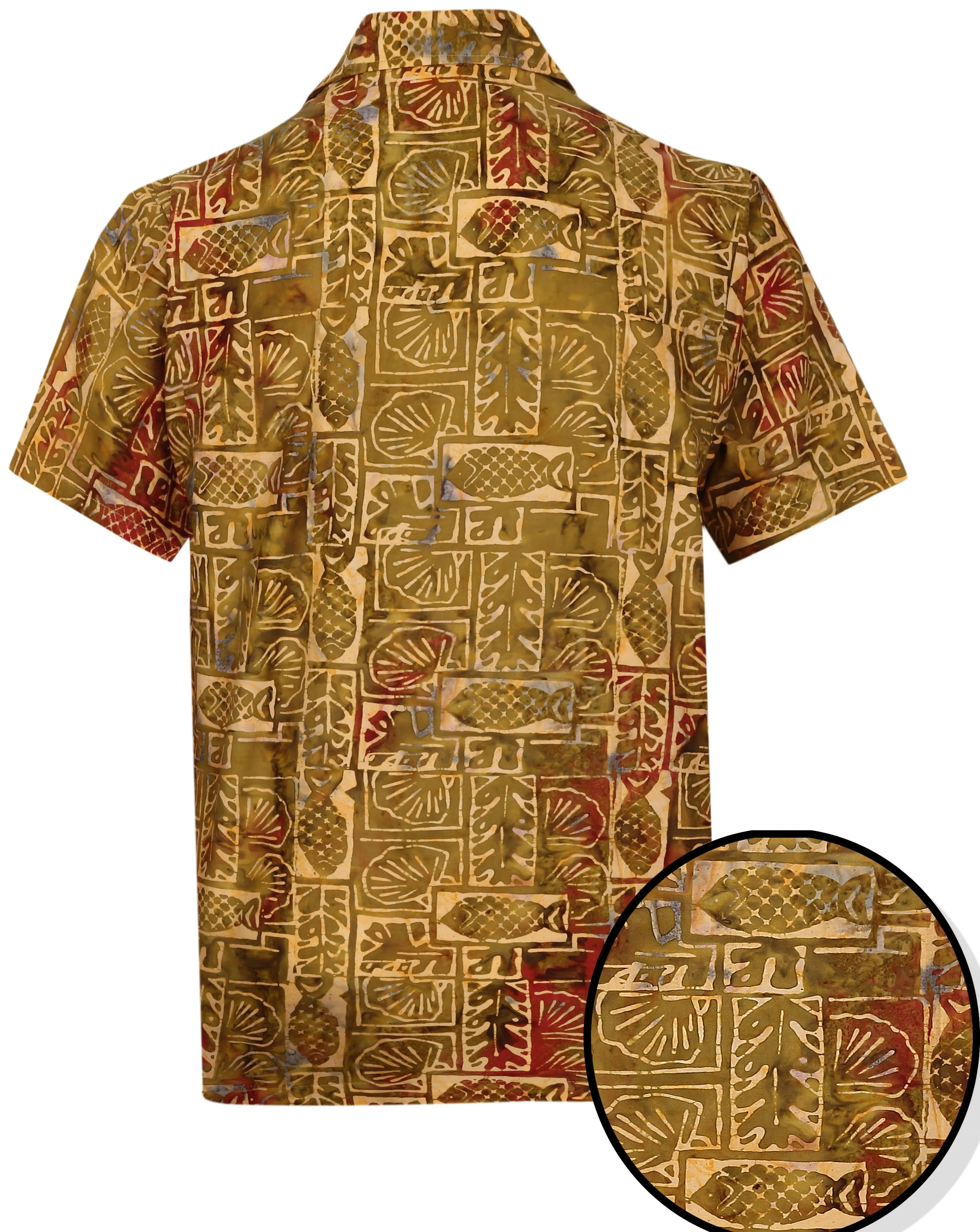 LA LEELA Men Beach wear Hawaiian Cotton  Shirt for Aloha Tropical Beach Party front Pocket Gloden Brown