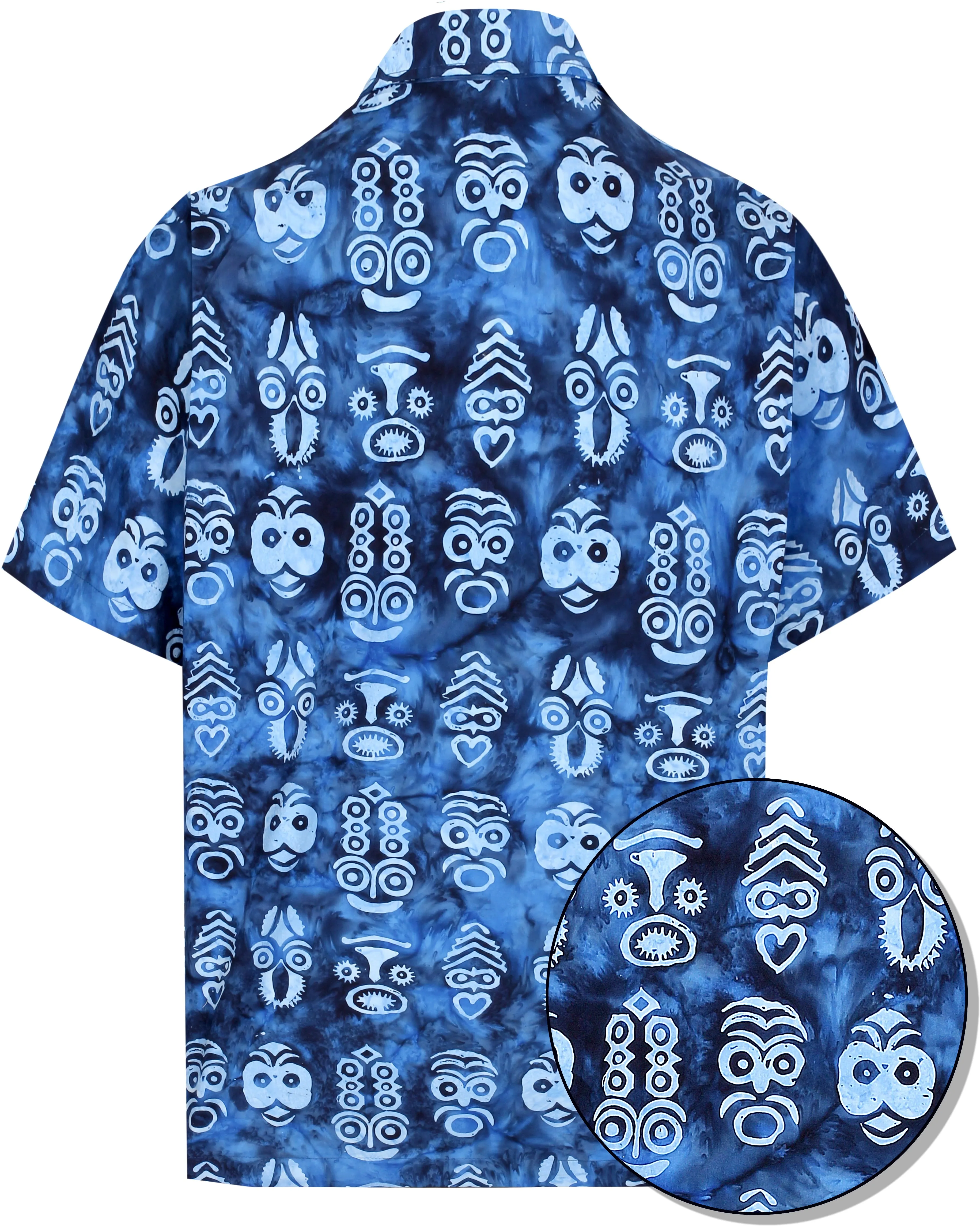 LA LEELA Men's Wear Summer Everyday Essentials  Casual  Shirt 100% NATURAL COTTON Tropical  Aloha Shirt  Hand Printed Royal Blue