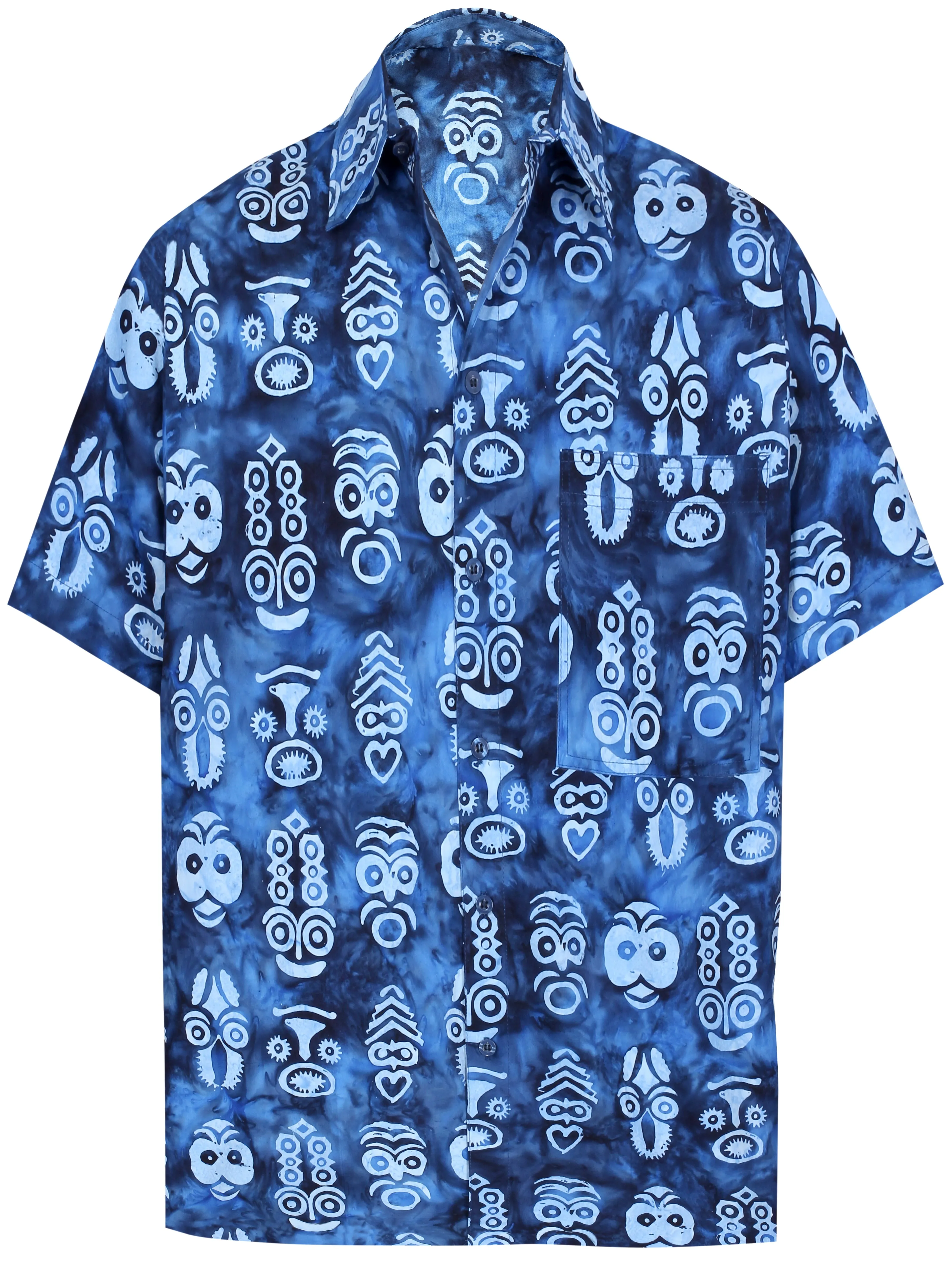LA LEELA Men's Wear Summer Everyday Essentials  Casual  Shirt 100% NATURAL COTTON Tropical  Aloha Shirt  Hand Printed Royal Blue